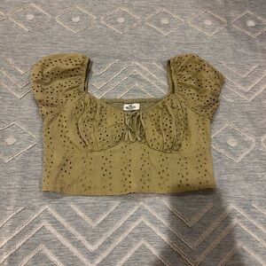 Green Eyelet Puff Sleeve Crop Top